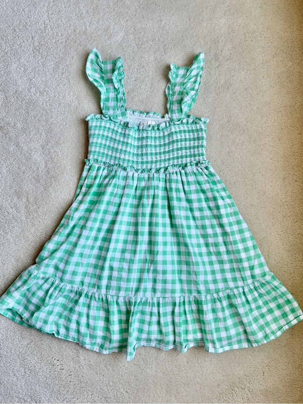 Janie and Jack The Emily Gingham Smocked Sundress Green White Girls Size 5